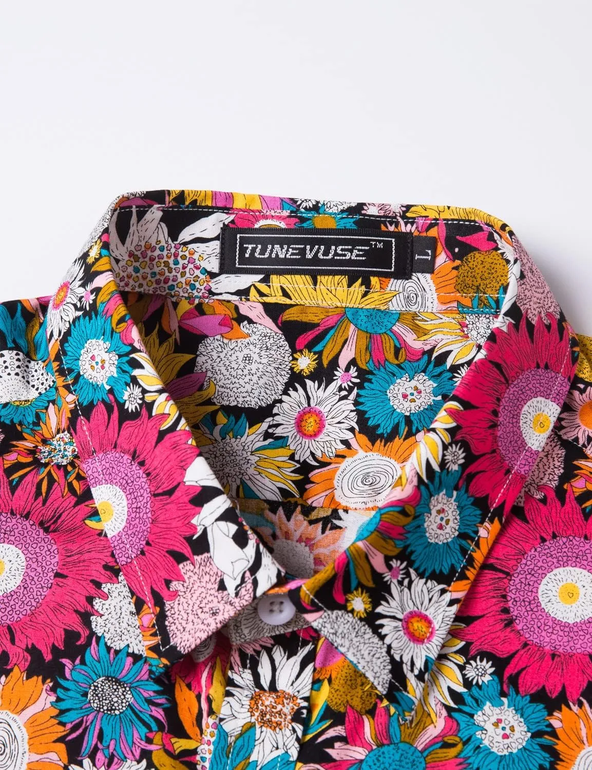 TUNEVUSE Men Floral Dress Shirts Long Sleeve Casual Button Down Flower Printed Shirts 100% Cotton