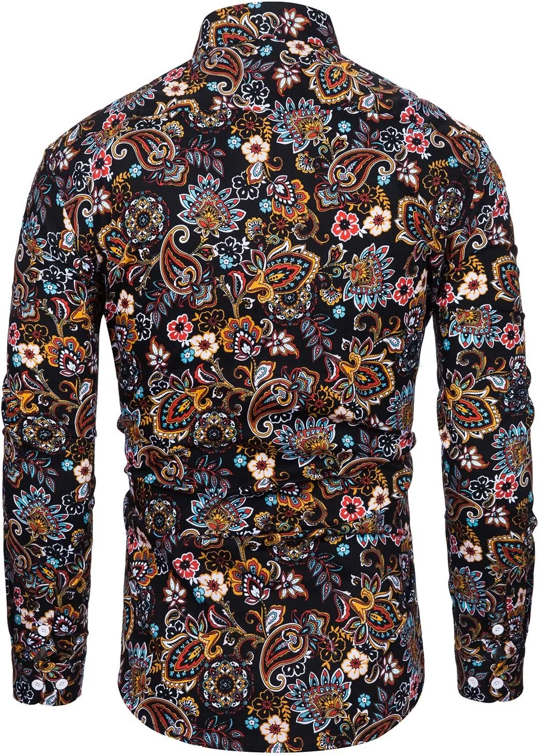 TUNEVUSE Men Floral Dress Shirts Long Sleeve Casual Button Down Flower Printed Shirts 100% Cotton