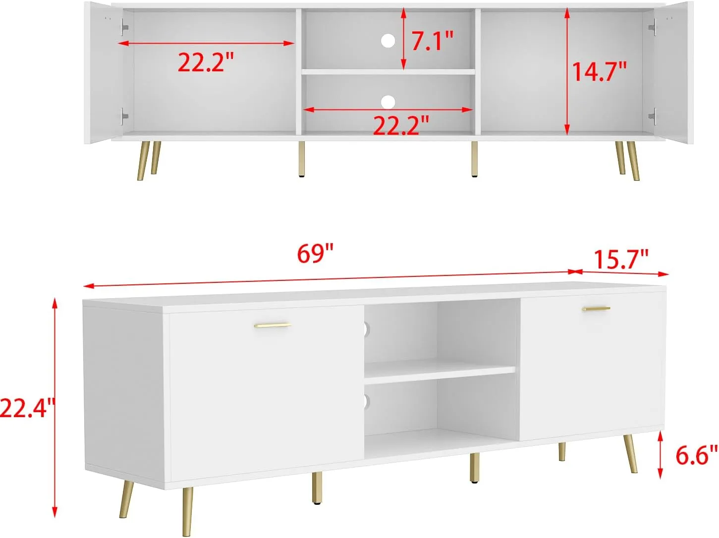 TV Stand for TVs up to 75 Inch, Wood Entertainment Center with Storage Cabinet & Cord Management, Media TV Console Table with Metal Legs for Living Room, Bedroom, White