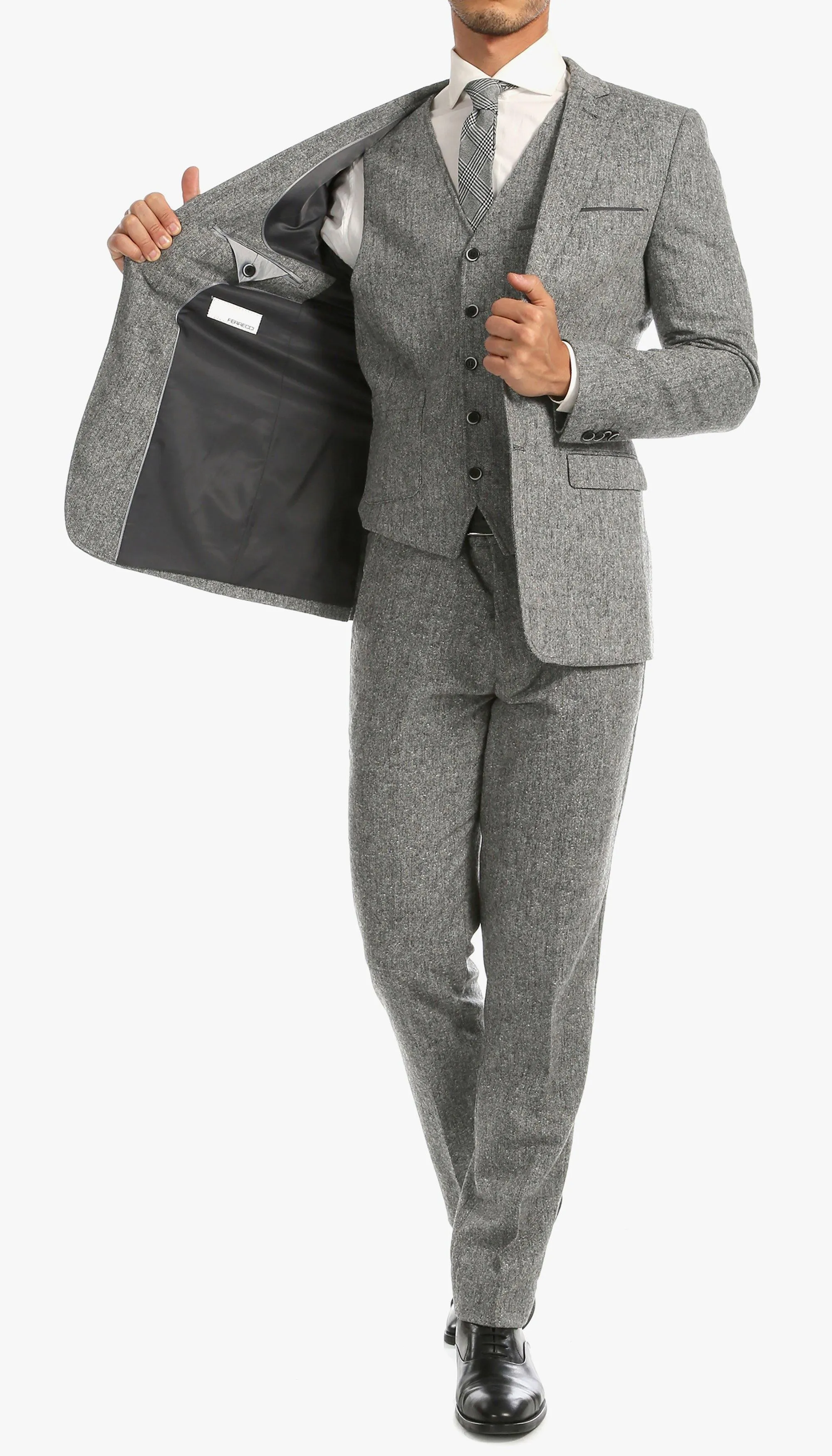 Tweed Men's Slim Fit 3 Piece Suit in Grey