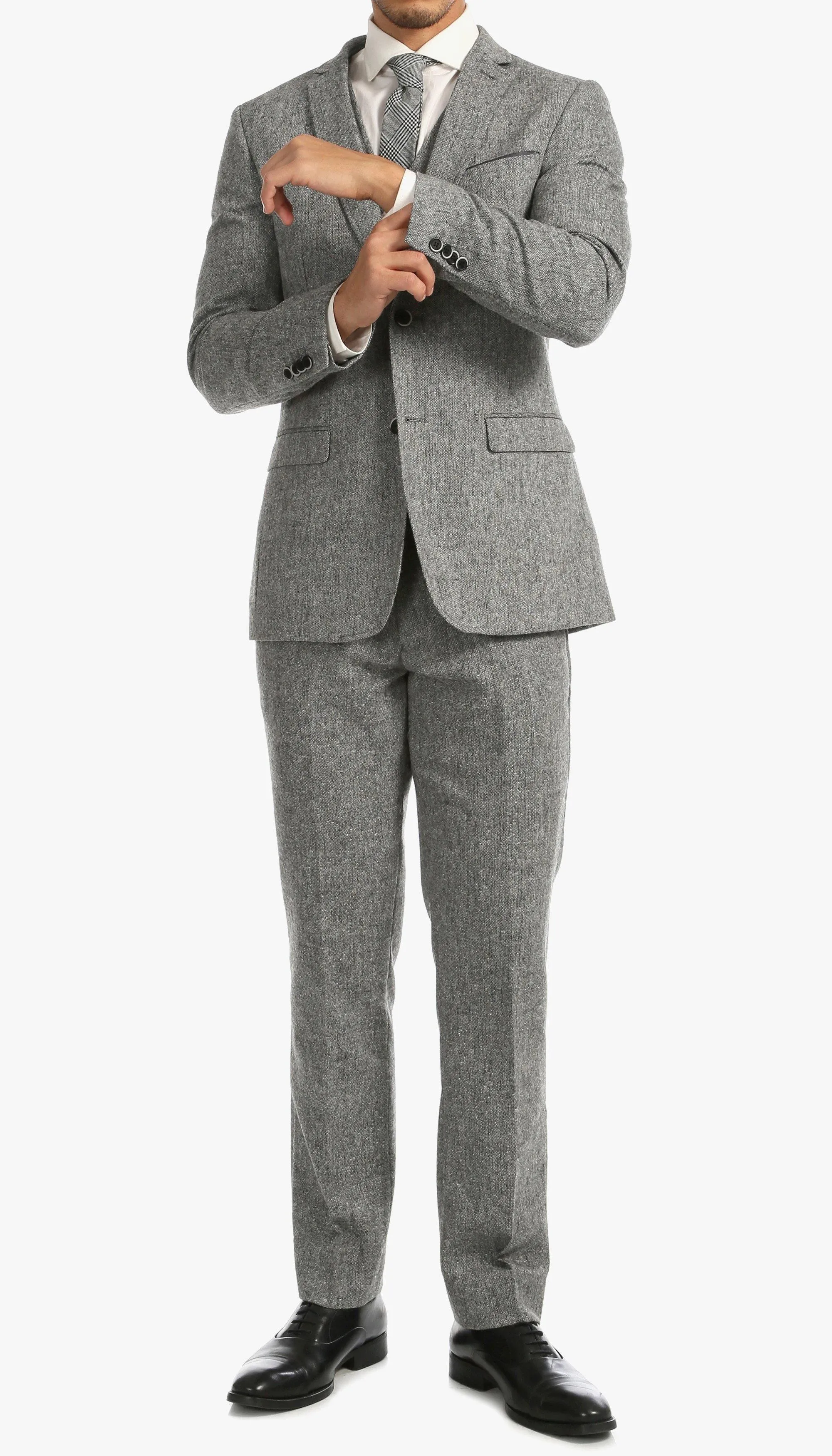 Tweed Men's Slim Fit 3 Piece Suit in Grey