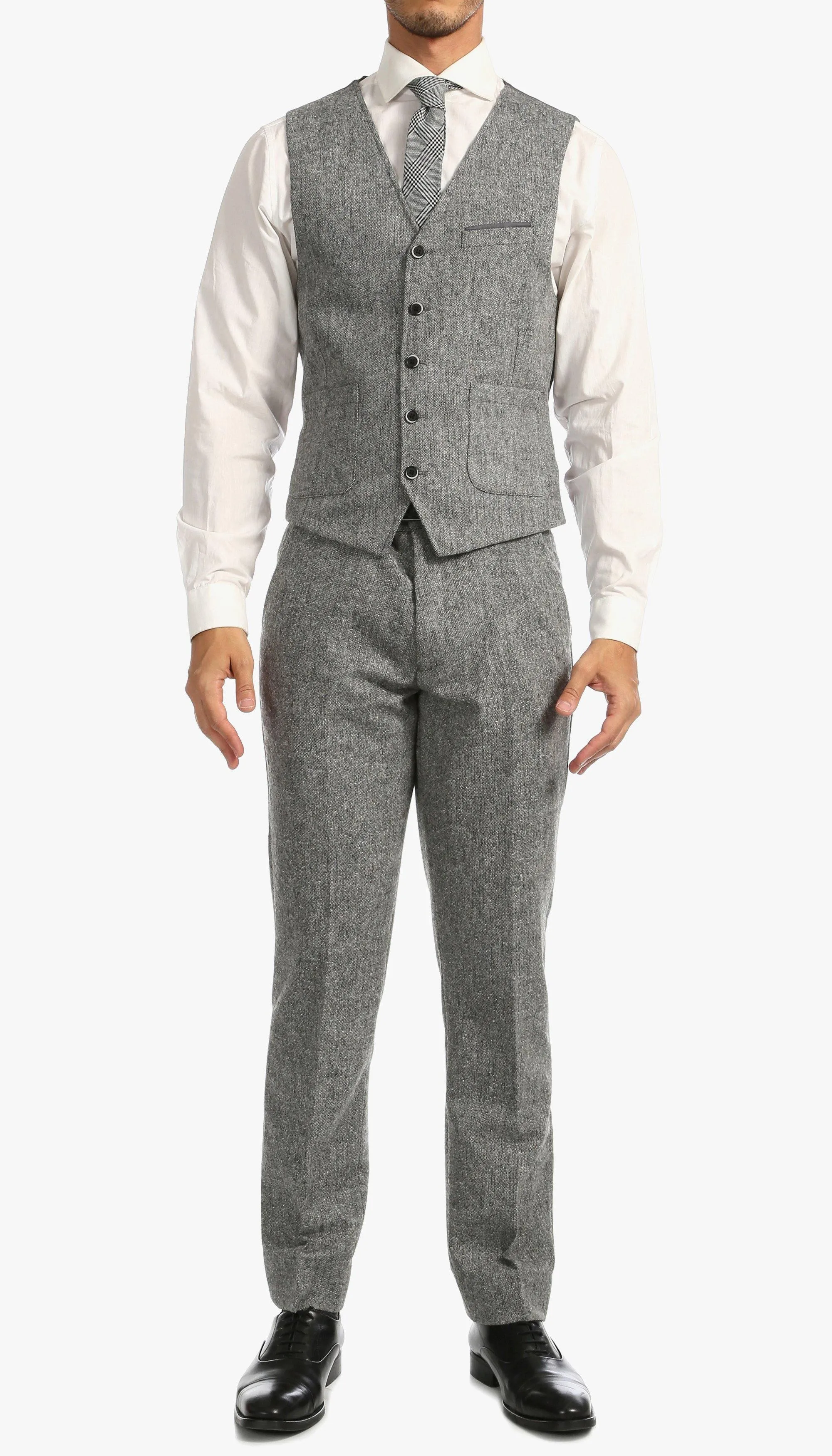 Tweed Men's Slim Fit 3 Piece Suit in Grey