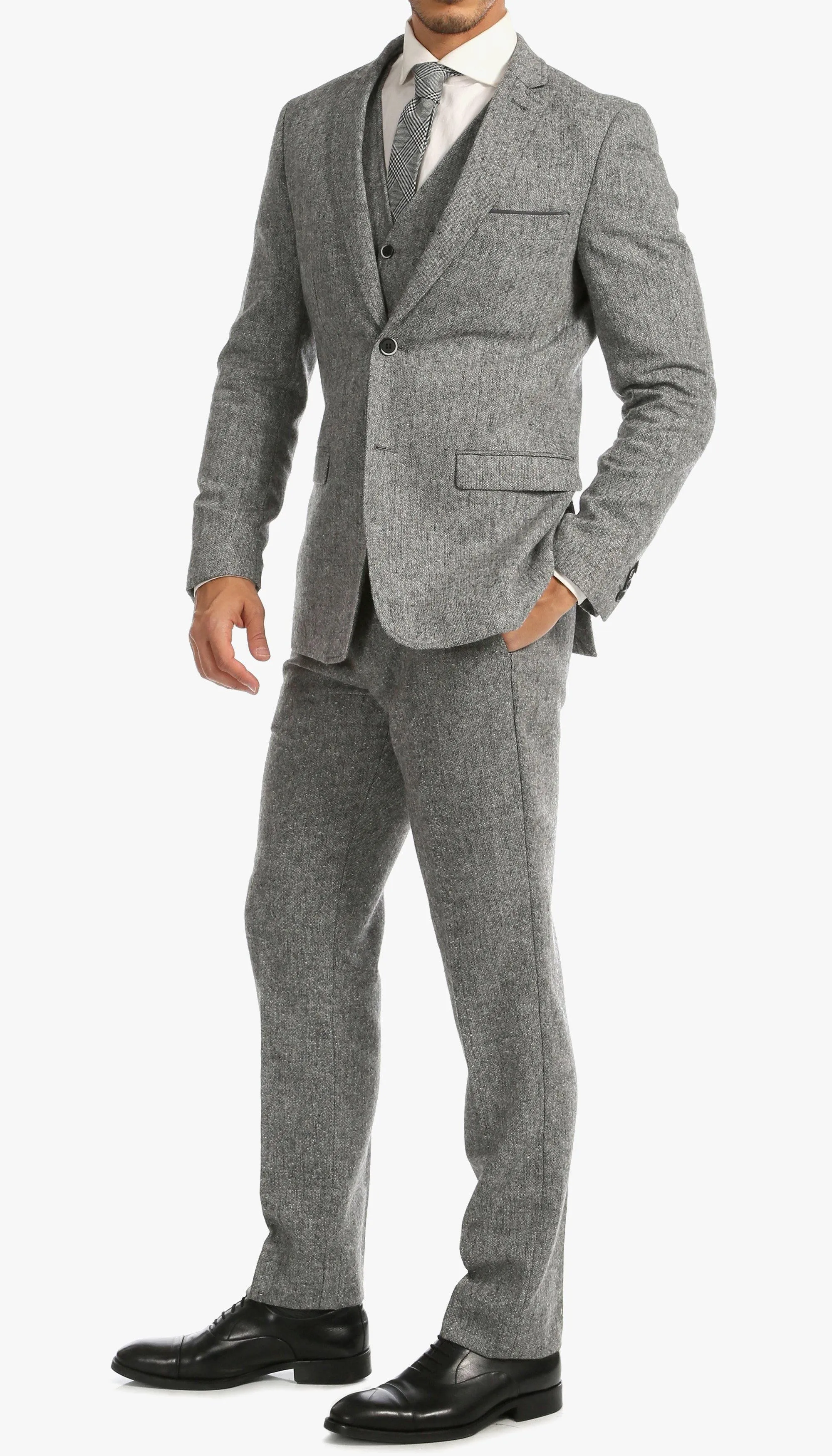 Tweed Men's Slim Fit 3 Piece Suit in Grey