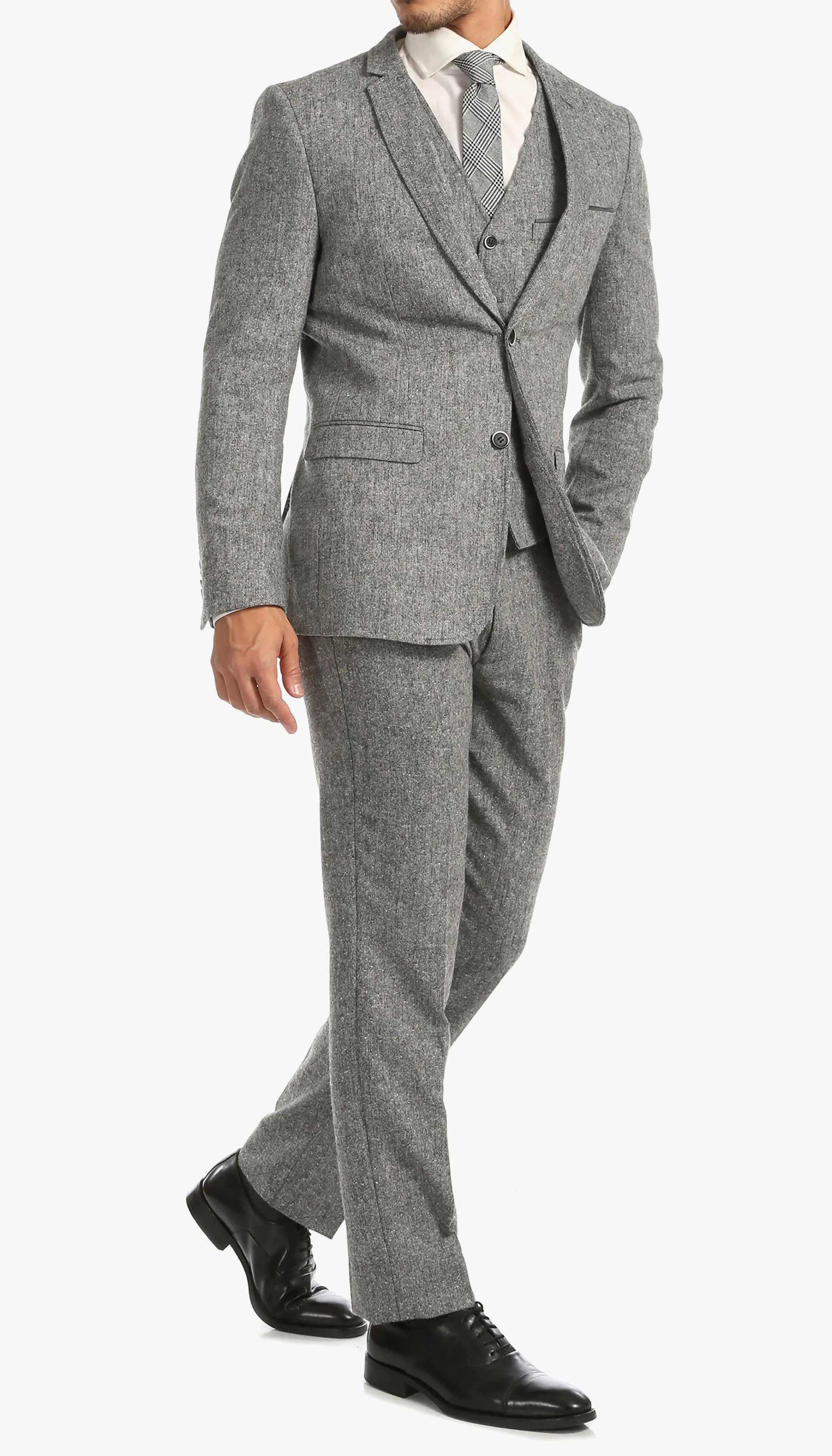 Tweed Men's Slim Fit 3 Piece Suit in Grey