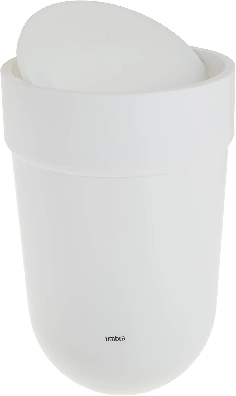 Umbra Touch Waste Can, Small Trash Can with Lid, Swing Lid Waste Basket, Garbage Can with Lid for Washroom/Bathroom, Soft Touch, Matte White Finish