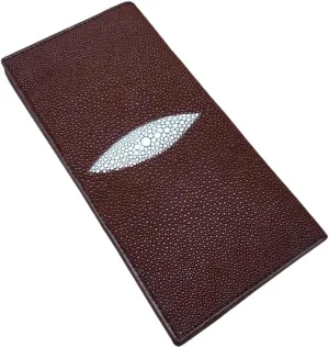 Unisex Style Authentic Real Stingray Skin Women Men Slim Bifold Wallet Card Bag Genuine Leather Female Male Thin Clutch Purse (Brown), LKC-008
