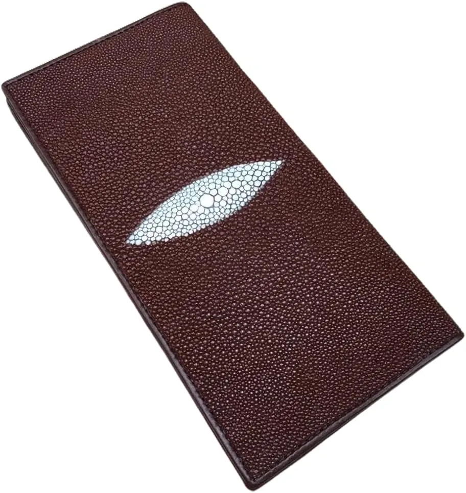 Unisex Style Authentic Real Stingray Skin Women Men Slim Bifold Wallet Card Bag Genuine Leather Female Male Thin Clutch Purse (Brown), LKC-008