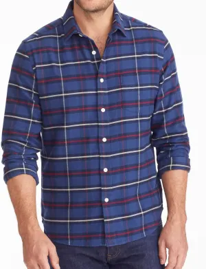 UNTUCKit Flannel Andes Shirt - Untucked Shirt for Men, Long Sleeve, Dark Blue Check, Regular Fit