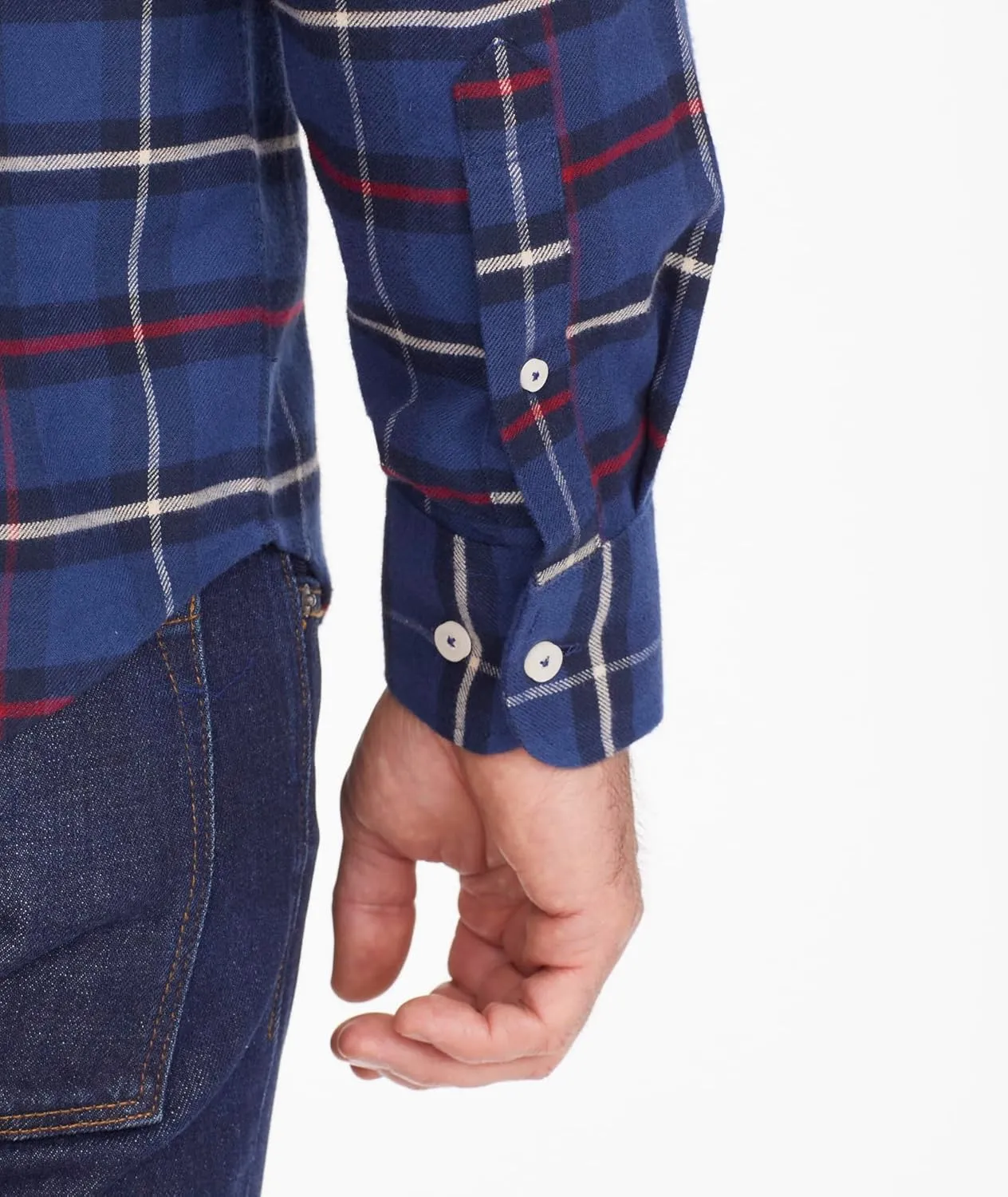 UNTUCKit Flannel Andes Shirt - Untucked Shirt for Men, Long Sleeve, Dark Blue Check, Regular Fit