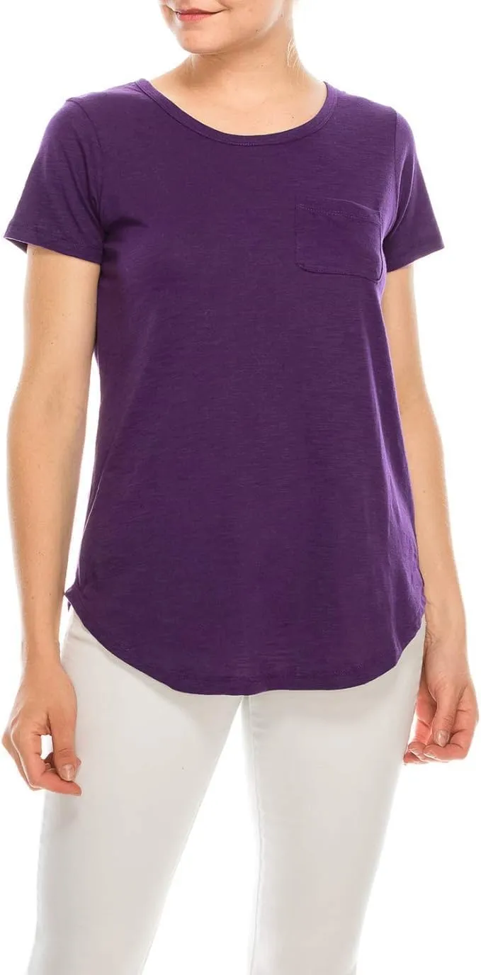 Urban Diction T-Shirts Pack of 4 Women's V-Neck Shirt Loose Essential Solid Colors Basic Scoop Neck Tees 4 Pack Womens Tops