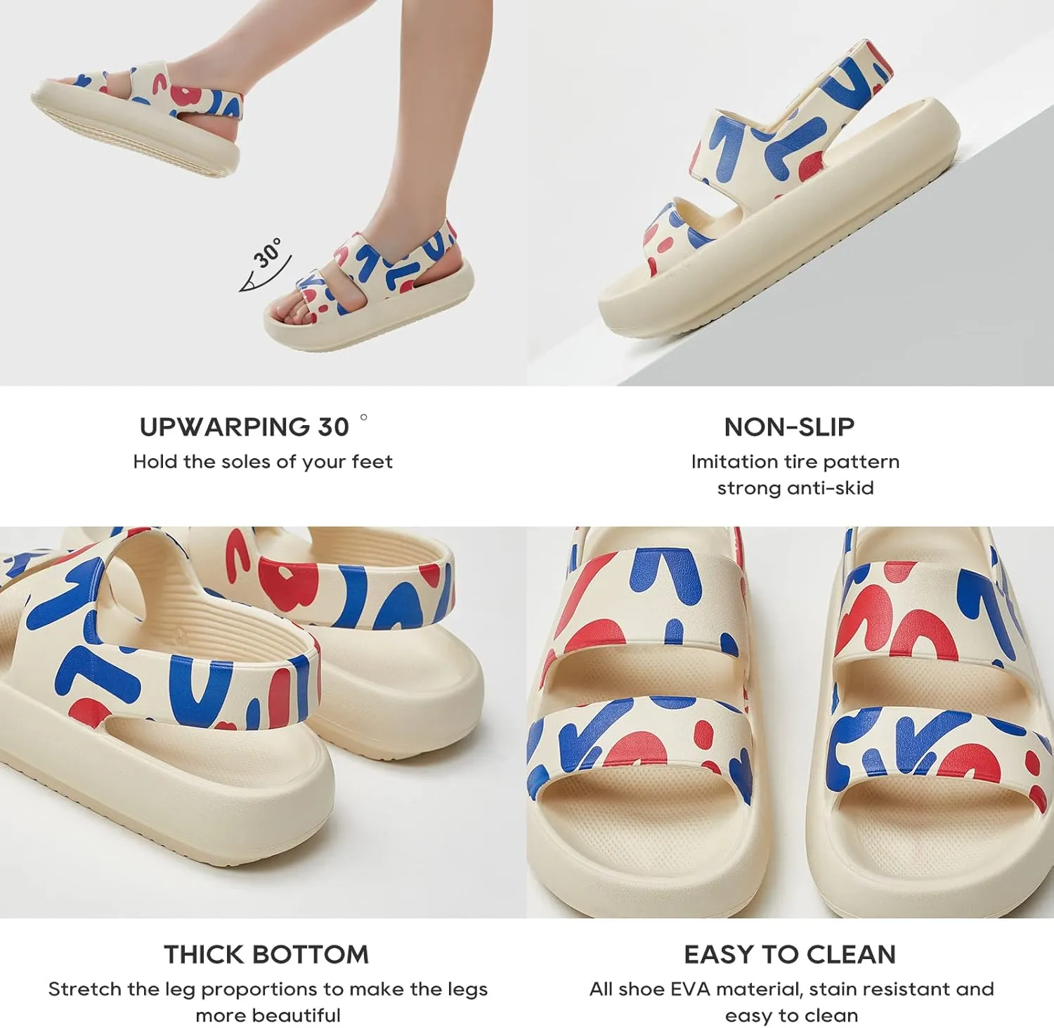 utune Sandals For Women,Casual Open Toe Cloud Slide Sandals Soft Thick Sole Non-Slip Indoor Outdoor Summer Sandal