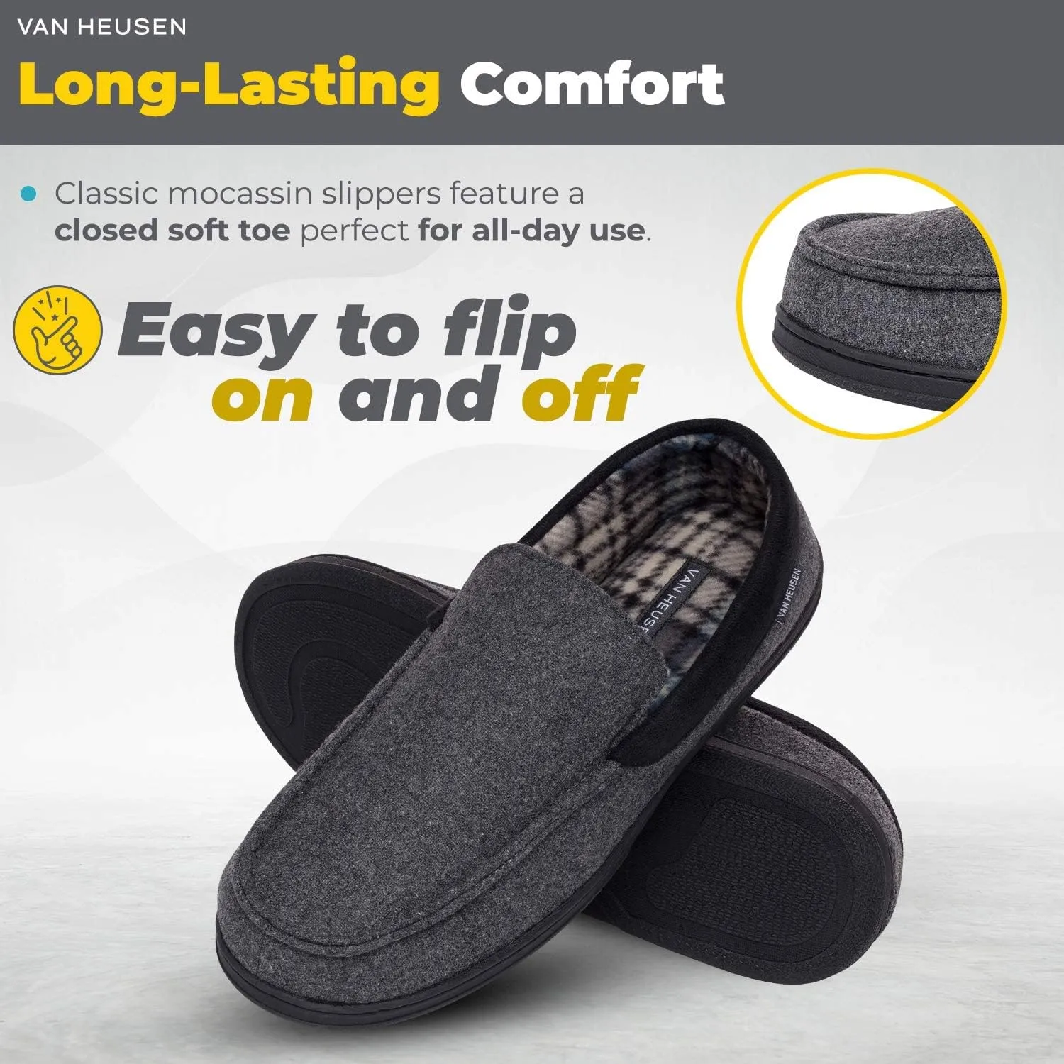Van Heusen Men's Slippers Comfy Slip-On Micro Suede House with SoftFlannel Lining