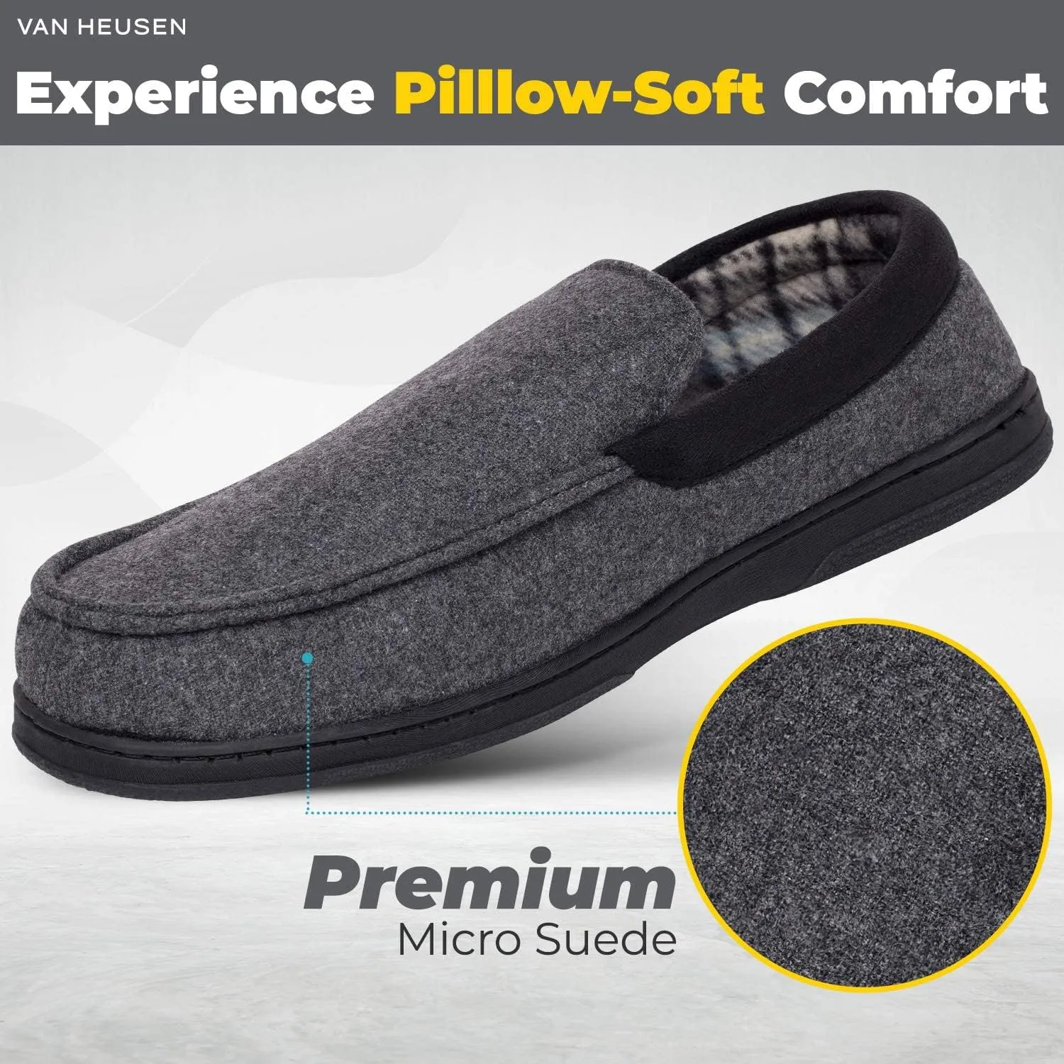Van Heusen Men's Slippers Comfy Slip-On Micro Suede House with SoftFlannel Lining