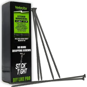 Velocity Long Length Exterior 7 Inch Wood Screws - T25 Torx Bits (Size #12) – Rust Resistant Long Wood Screw Set with Stick Tight Hexstix Driver Bit, (25 Count)