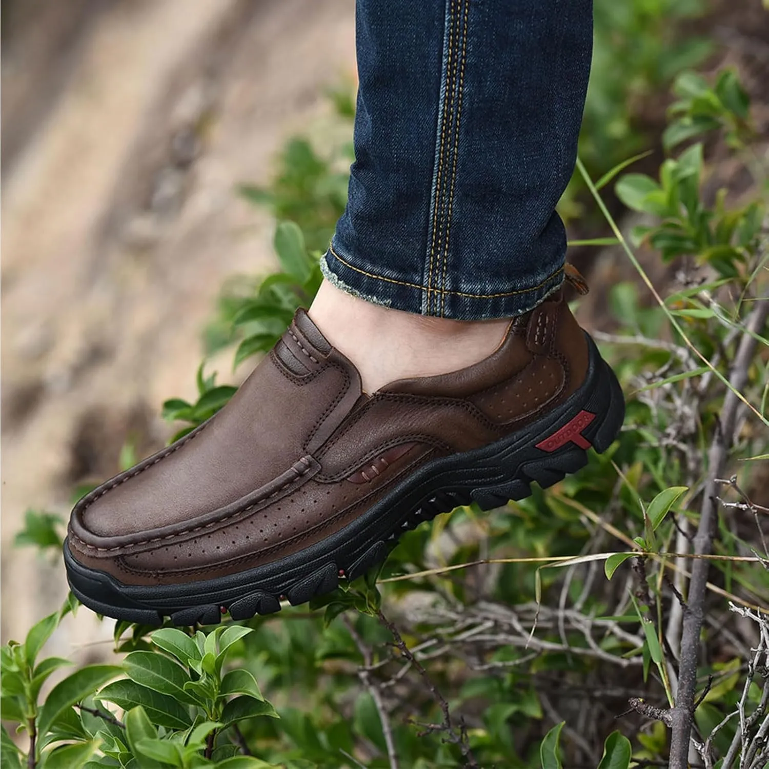 Venshine Mens Walking Shoes Leather Lightweight Breathable Casual Slip On Loafers