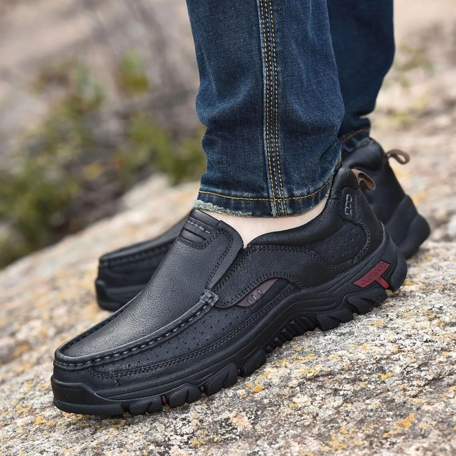 Venshine Mens Walking Shoes Leather Lightweight Breathable Casual Slip On Loafers