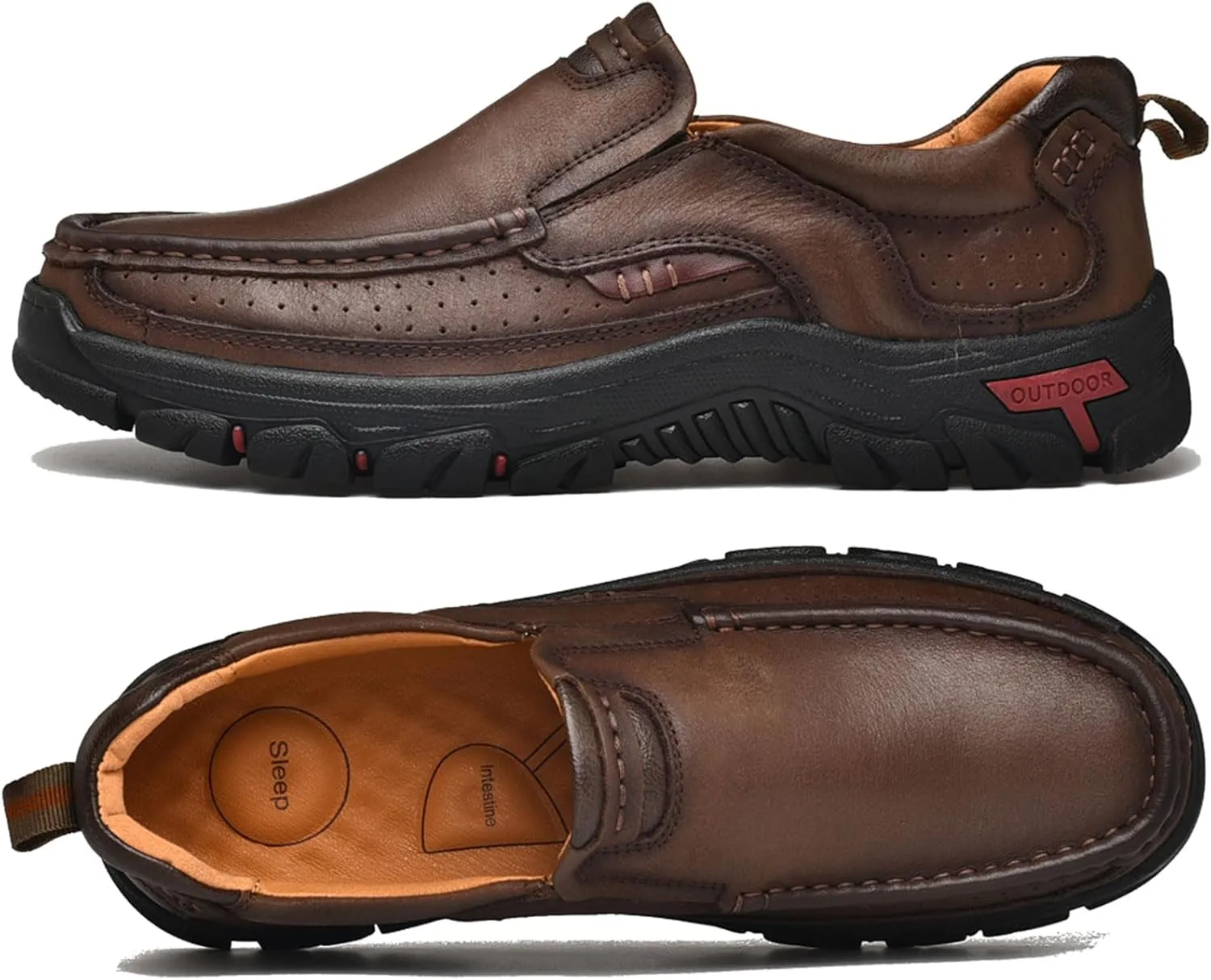 Venshine Mens Walking Shoes Leather Lightweight Breathable Casual Slip On Loafers