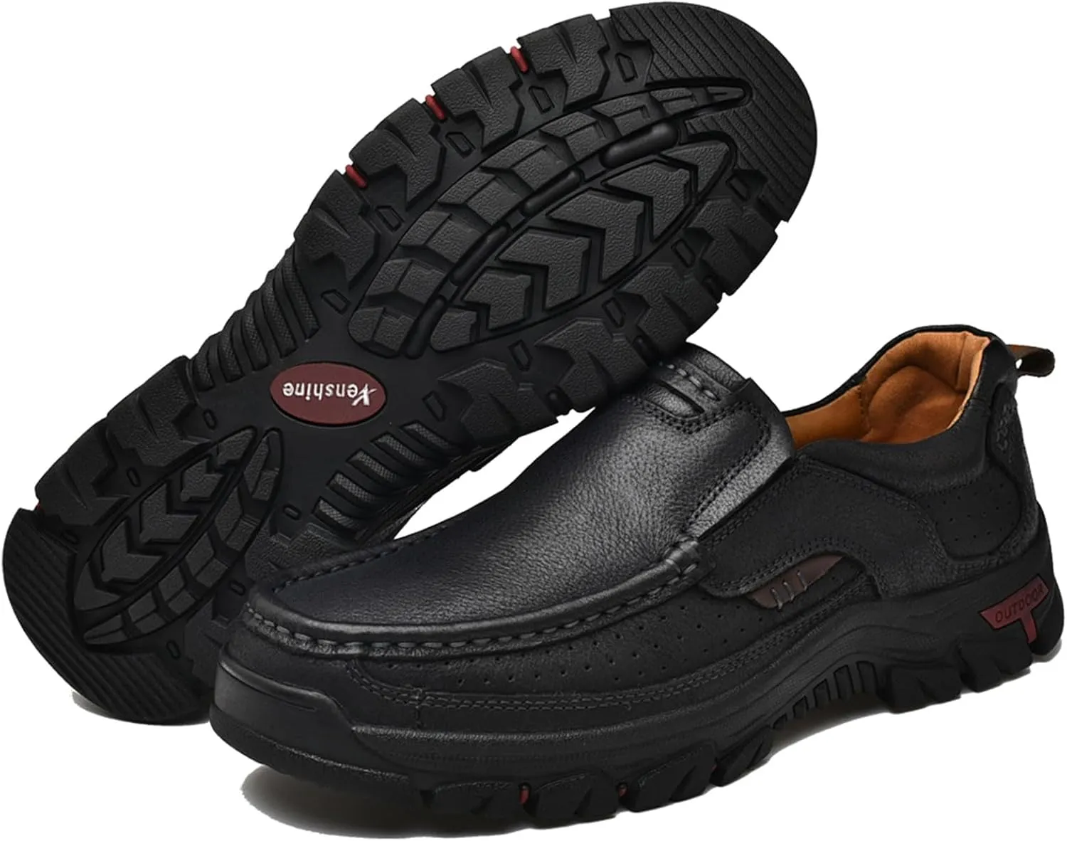 Venshine Mens Walking Shoes Leather Lightweight Breathable Casual Slip On Loafers