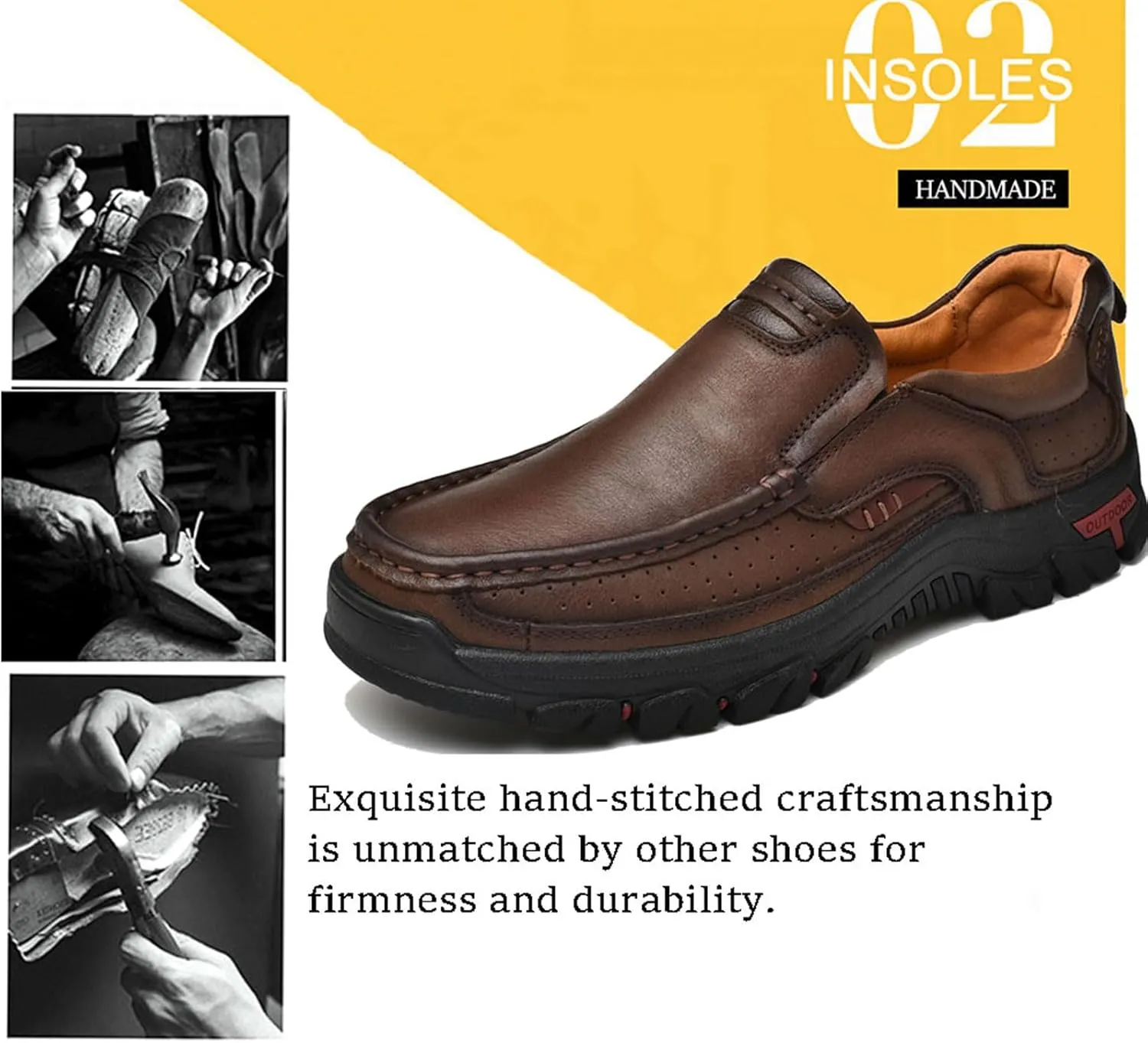 Venshine Mens Walking Shoes Leather Lightweight Breathable Casual Slip On Loafers