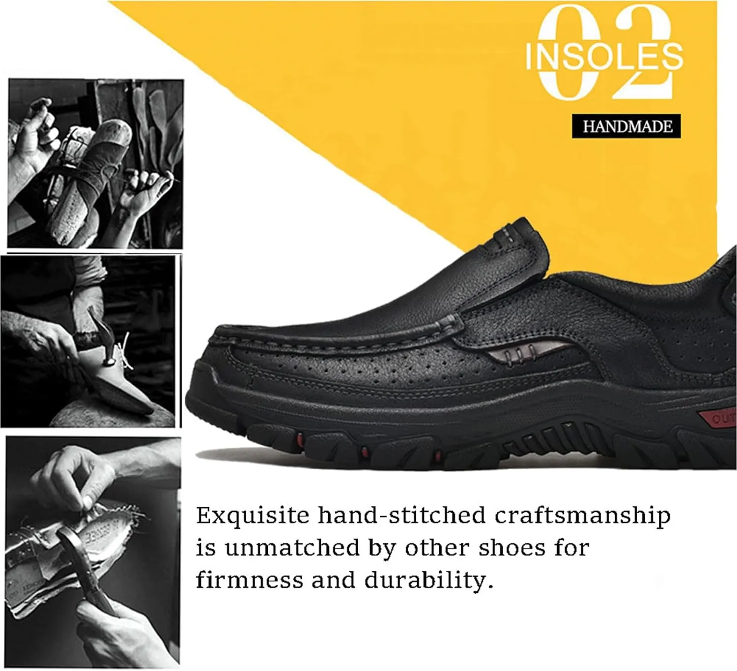 Venshine Mens Walking Shoes Leather Lightweight Breathable Casual Slip On Loafers