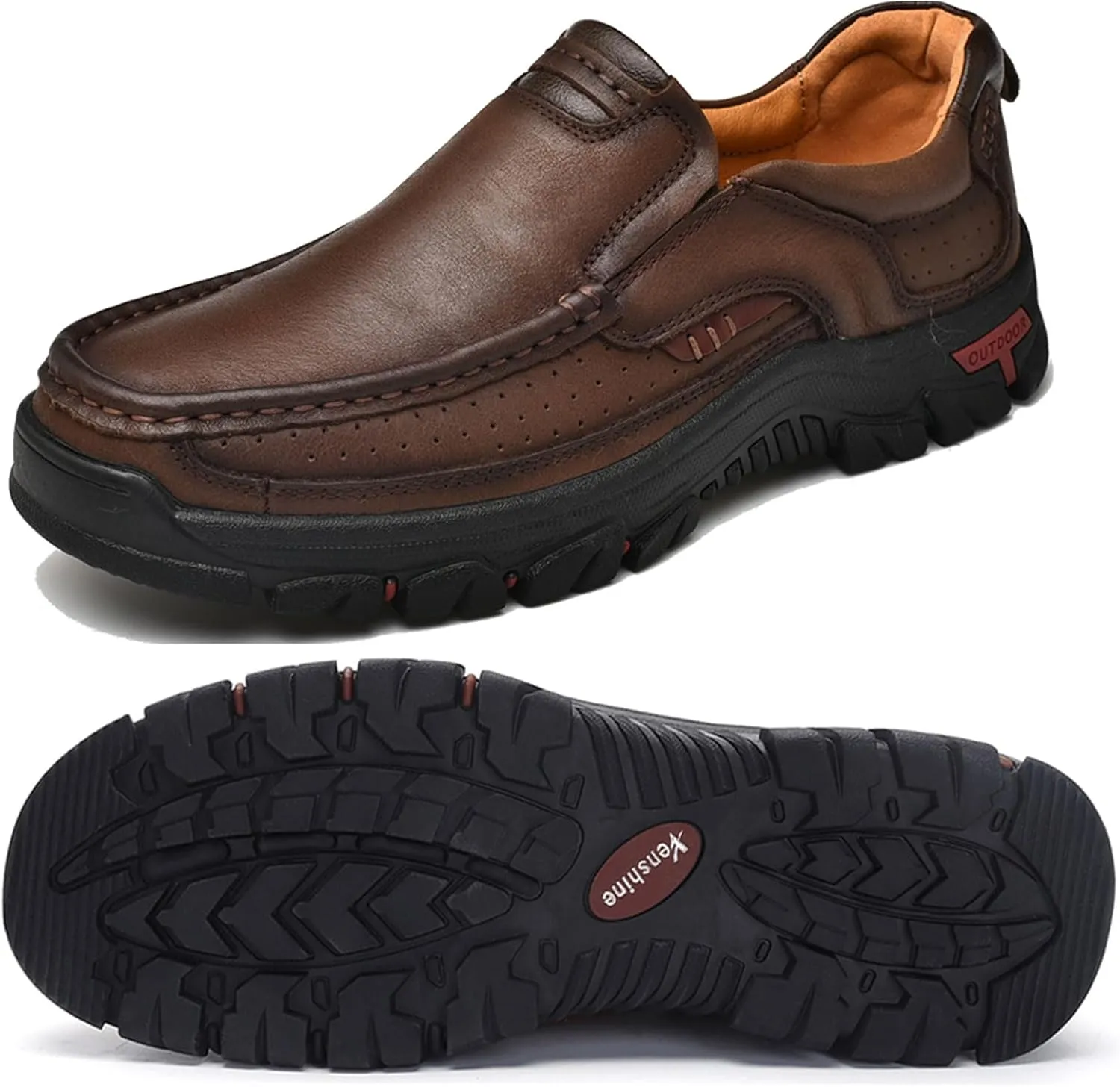 Venshine Mens Walking Shoes Leather Lightweight Breathable Casual Slip On Loafers
