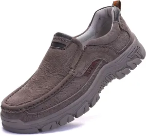 Venshine Mens Walking Shoes Leather Lightweight Breathable Casual Slip On Loafers
