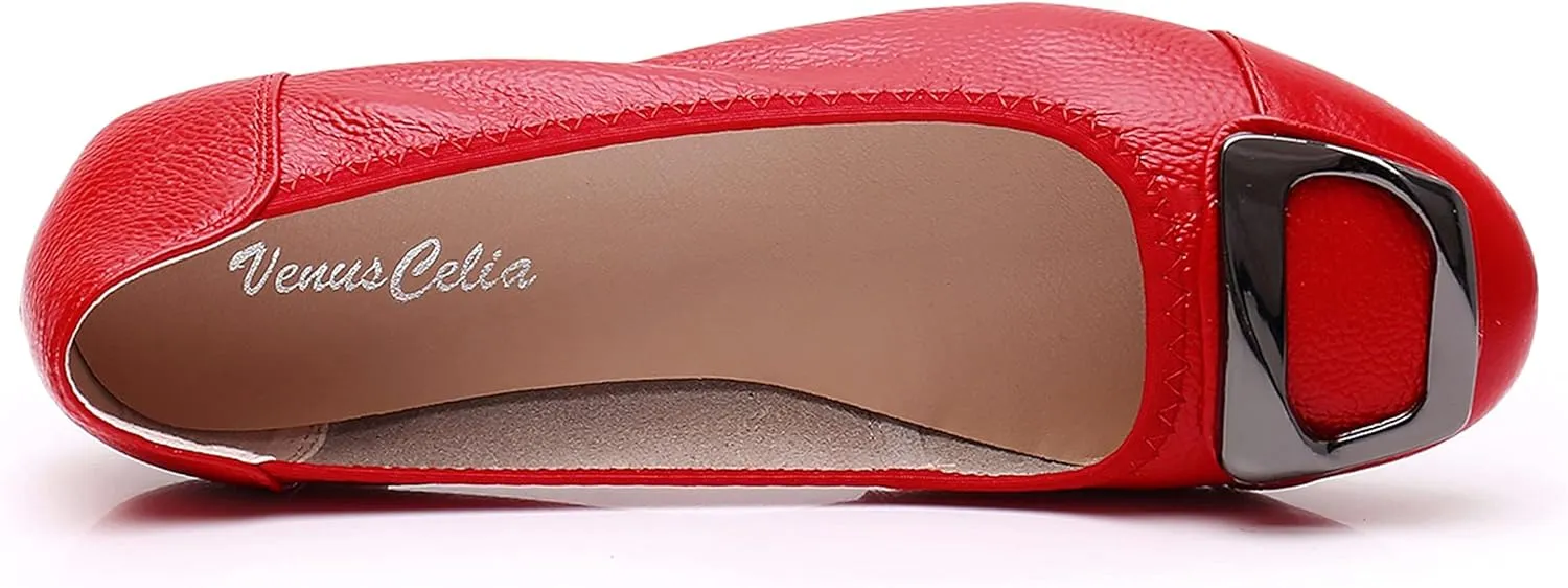 VenusCelia Women's Buckle Dance Flats Shoe