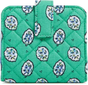Vera Bradley Cotton Finley Small Wallet with RFID Protection, Garden Green Leaf