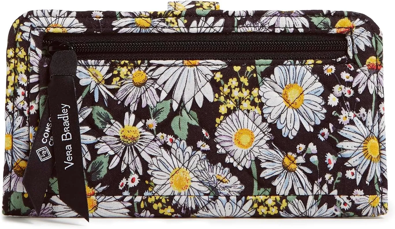 Vera Bradley Cotton Finley Wallet with RFID Protection, Daisies White