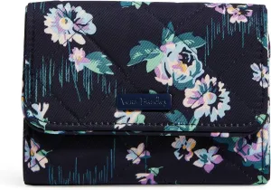 Vera Bradley Women's Performance Twill Riley Compact Wallet With RFID Protection, Navy Garden, One Size
