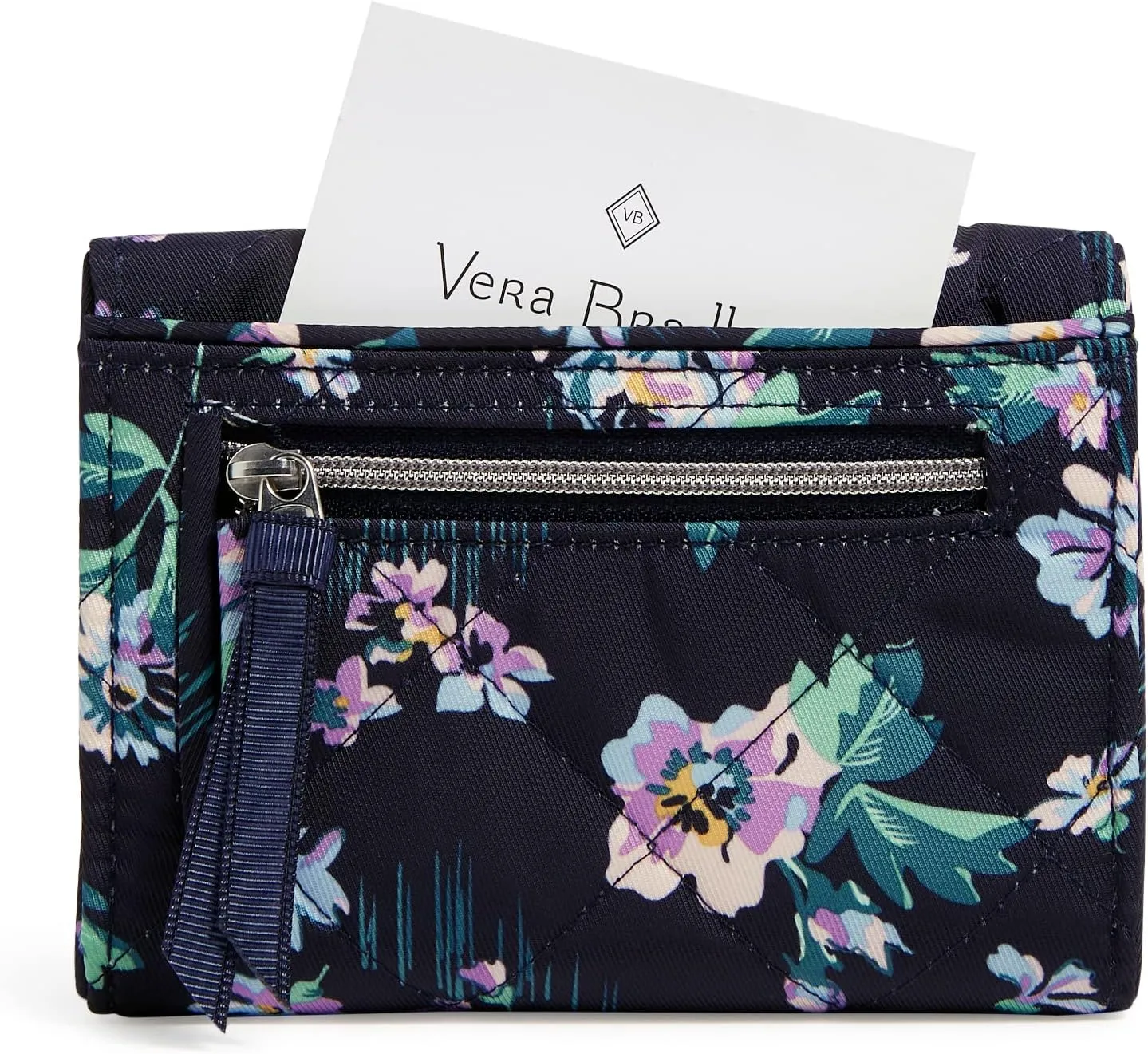 Vera Bradley Women's Performance Twill Riley Compact Wallet With RFID Protection, Navy Garden, One Size
