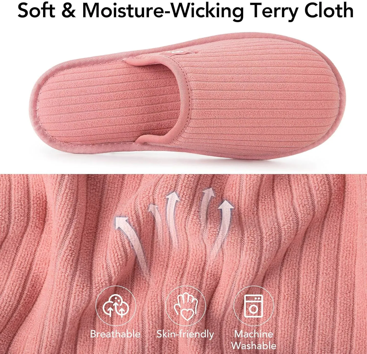 VeraCosy Women's Comfy Scuff Slippers Soft Terry Cloth Memory Foam Home House Shoes