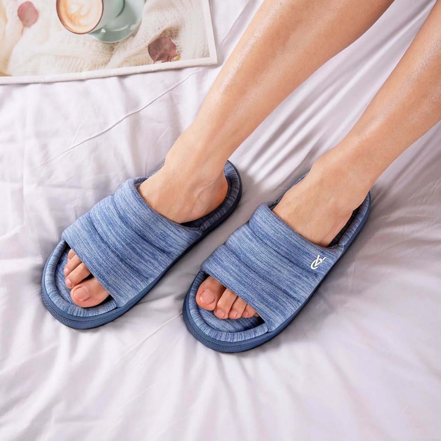 VeraCosy Women's Open Toe Slippers Comfy Memory Foam Slip on House Shoes