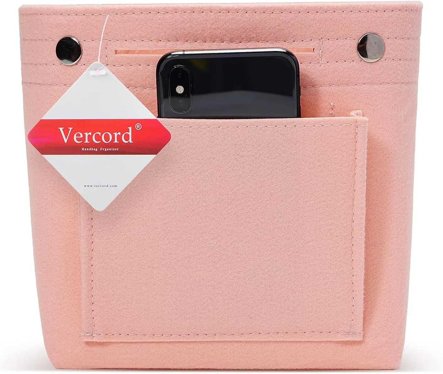 Vercord Mini Slim Small Felt Purse Organizer Insert Inside Handbag Tote Pocketbook for Women Pale Pink