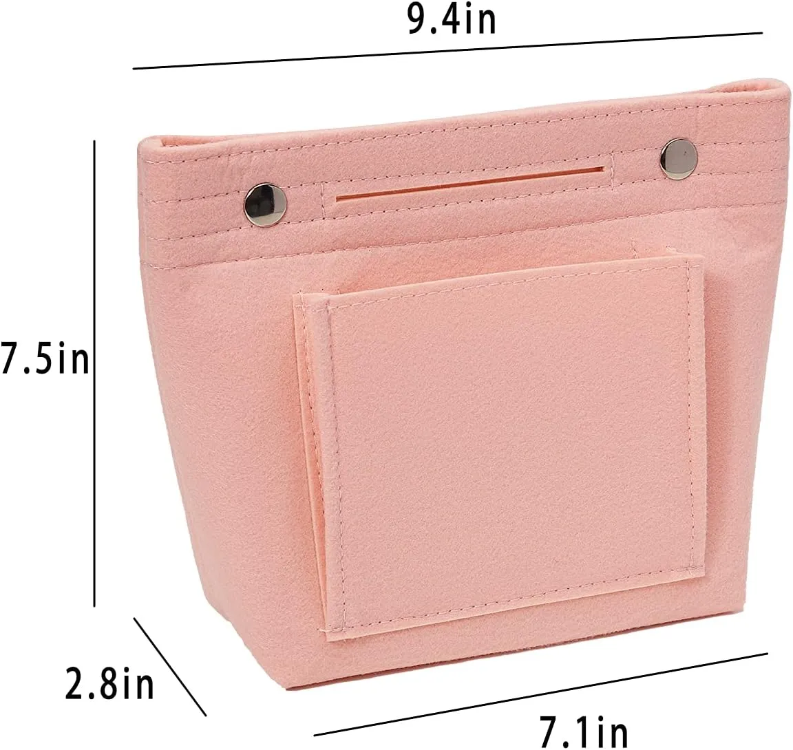 Vercord Mini Slim Small Felt Purse Organizer Insert Inside Handbag Tote Pocketbook for Women Pale Pink