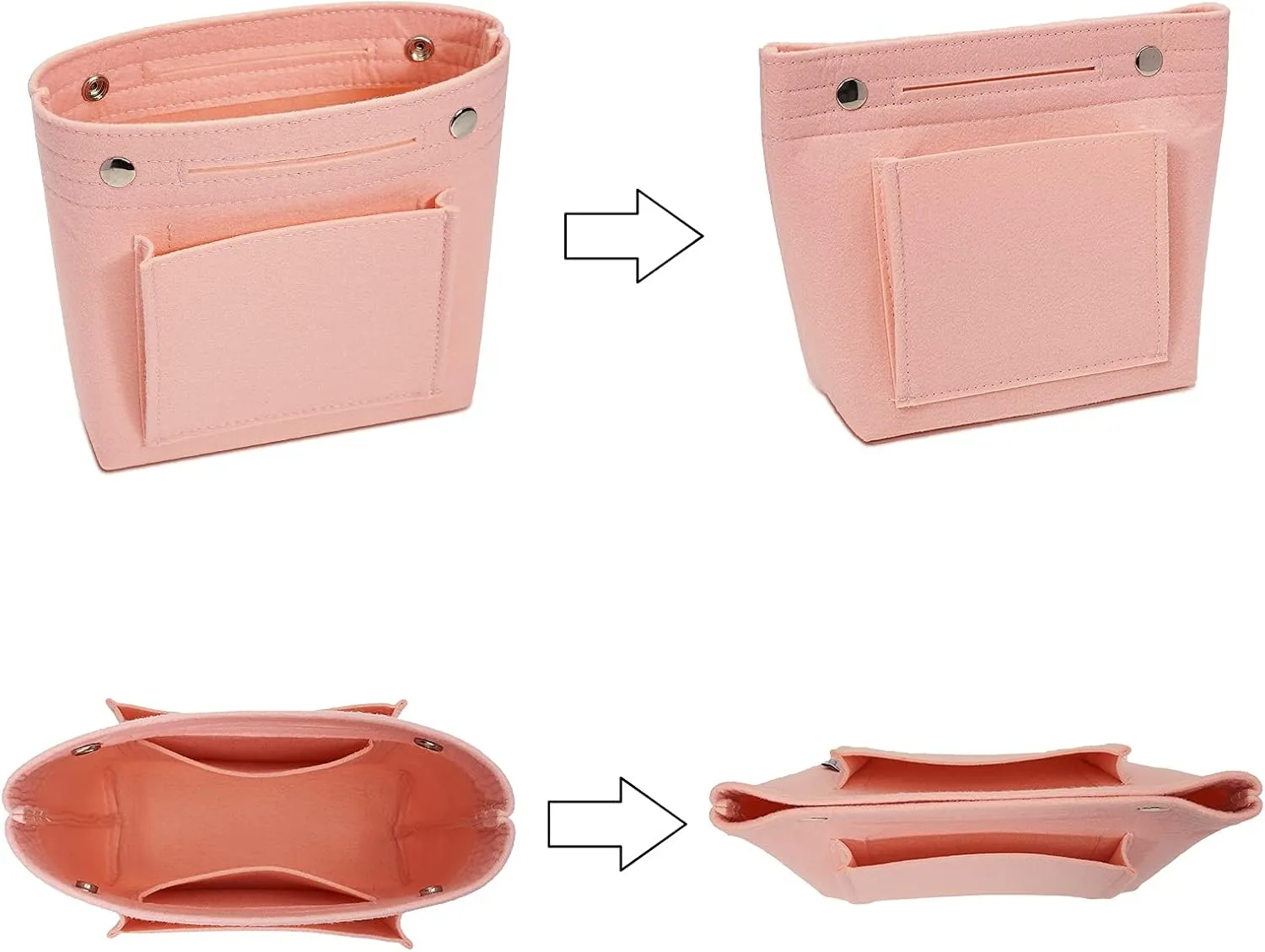 Vercord Mini Slim Small Felt Purse Organizer Insert Inside Handbag Tote Pocketbook for Women Pale Pink