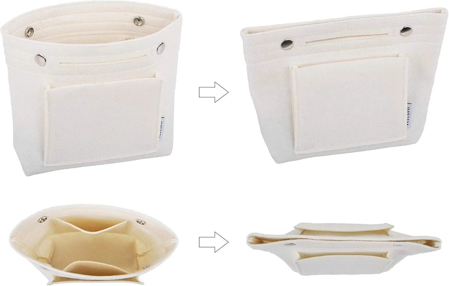 Vercord Mini Slim Small Felt Purse Organizer Insert Inside Handbag Tote Pocketbook for Women White