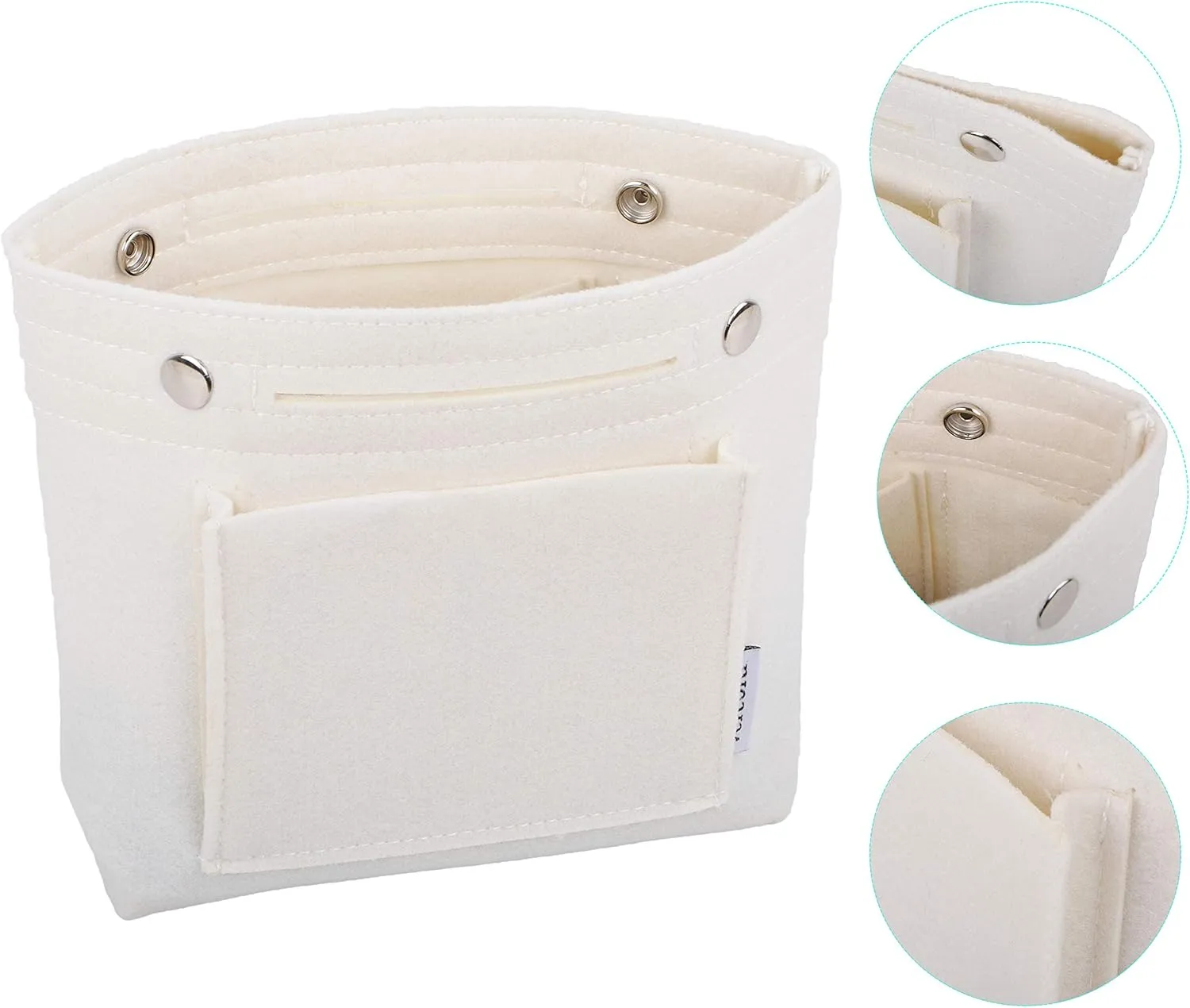 Vercord Mini Slim Small Felt Purse Organizer Insert Inside Handbag Tote Pocketbook for Women White