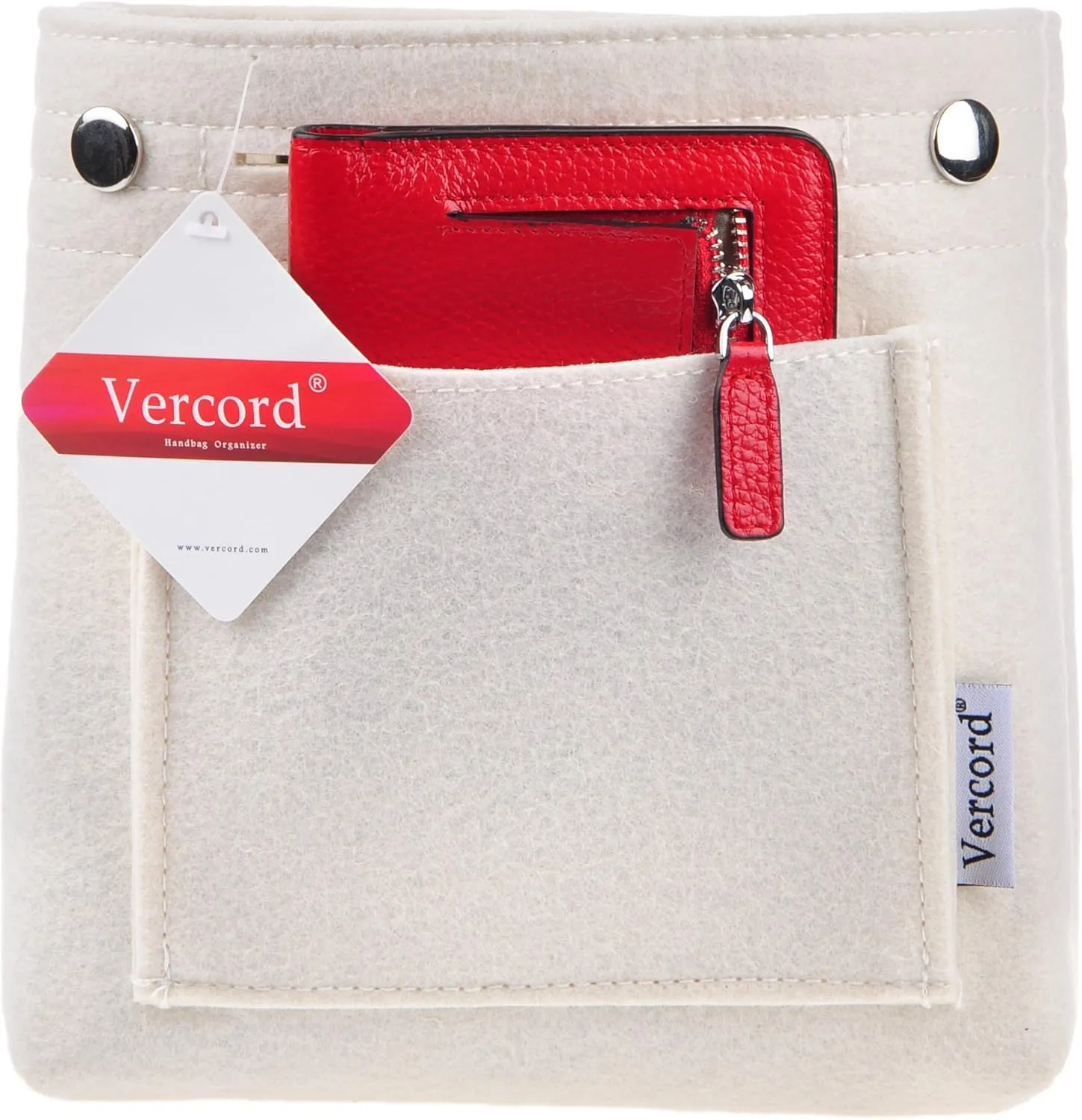 Vercord Mini Slim Small Felt Purse Organizer Insert Inside Handbag Tote Pocketbook for Women White