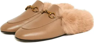 Vertundy Fur Mules with Matal Buckle Slip On Flats for Women Backless Sandals Dress Shoes Work Slides