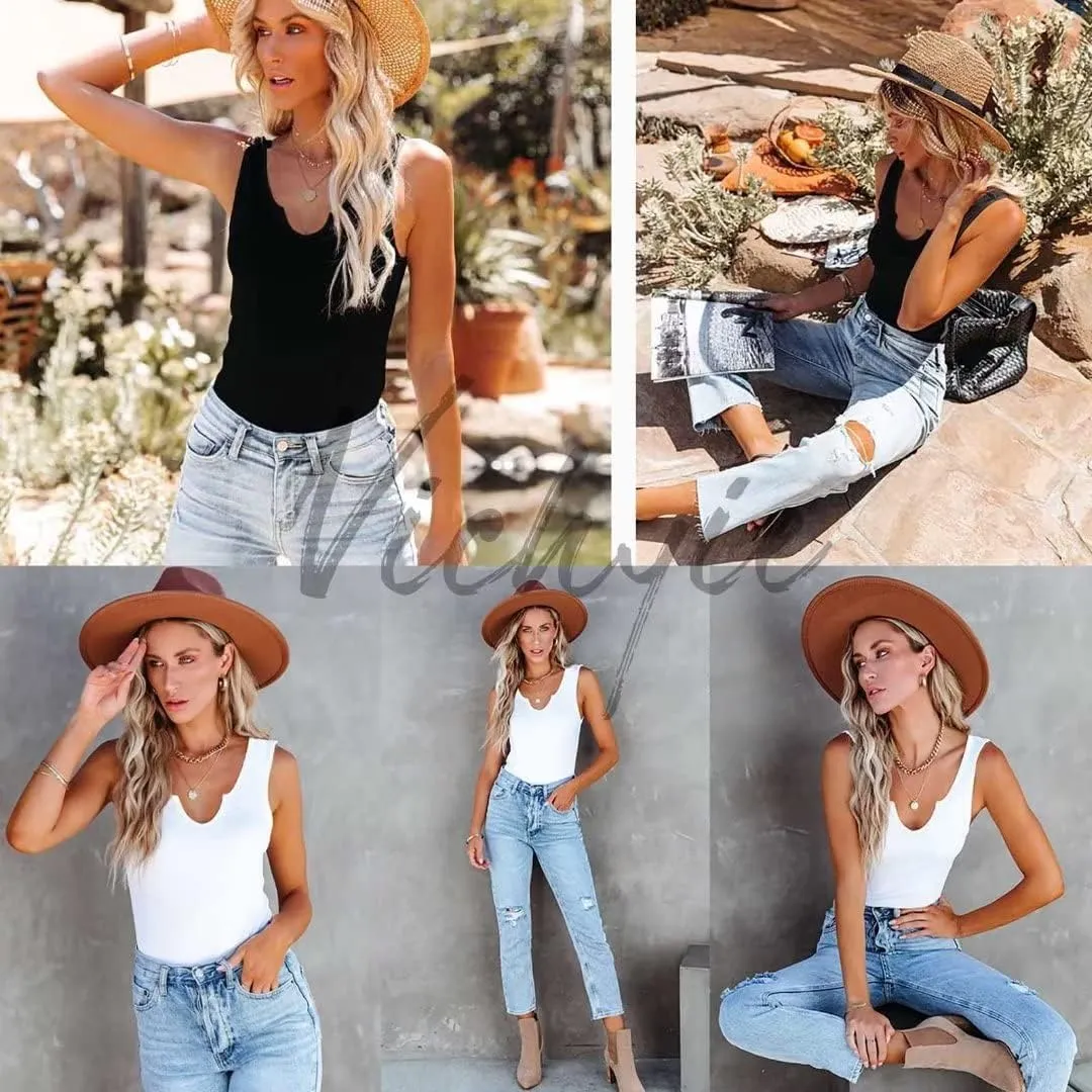 VICHYIE Tank Tops for Women Summer Sleeveless Shirts V Neck Ribbed Slim Fitted Tops Cami Blouses