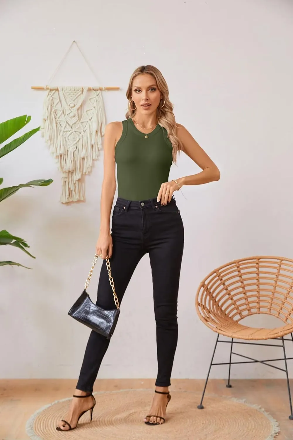 VICHYIE Women Tank Tops Summer Sleeveless Basic Cami Top Shirt Slim Knit Ribbed Racerback Blouses