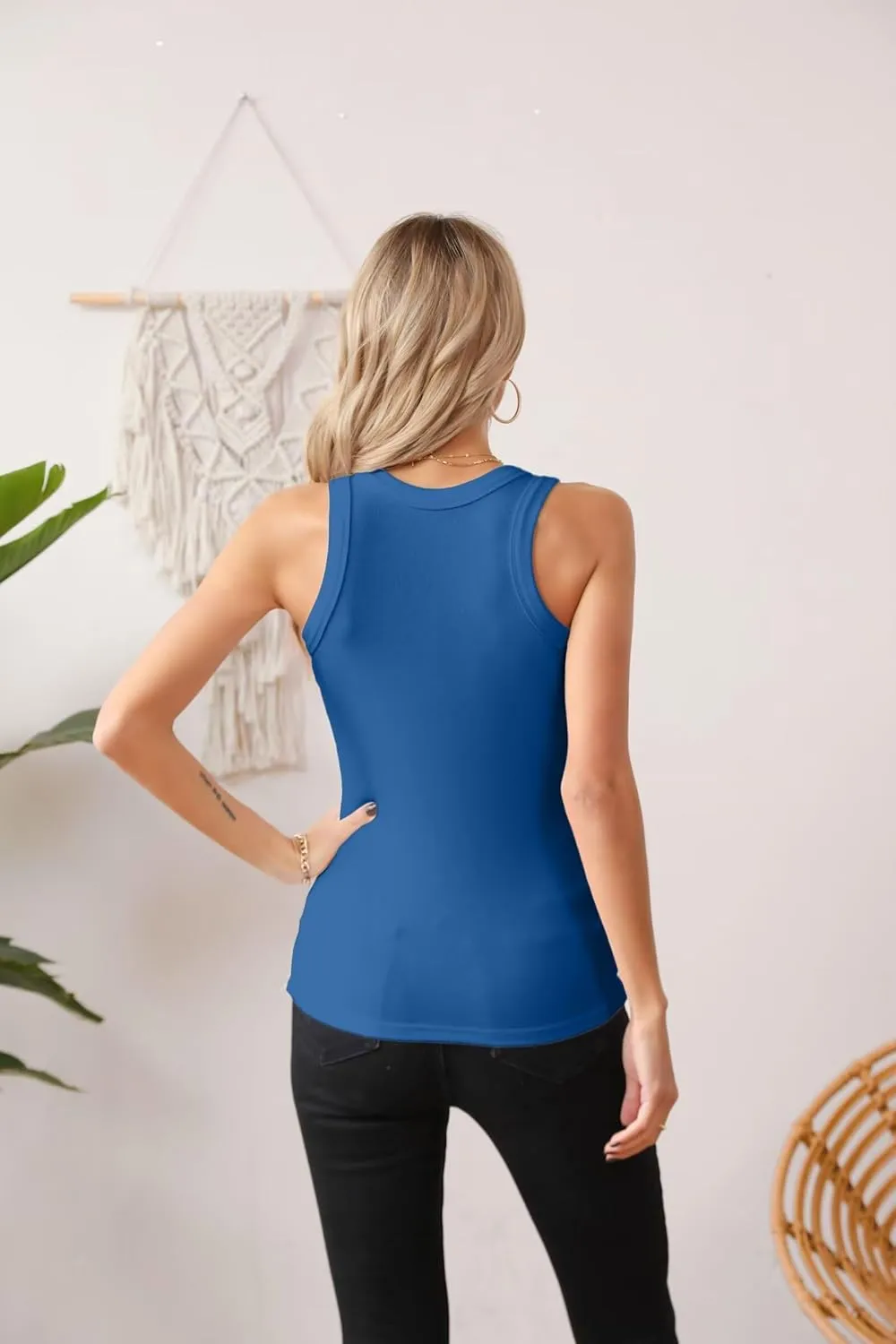 VICHYIE Women Tank Tops Summer Sleeveless Basic Cami Top Shirt Slim Knit Ribbed Racerback Blouses