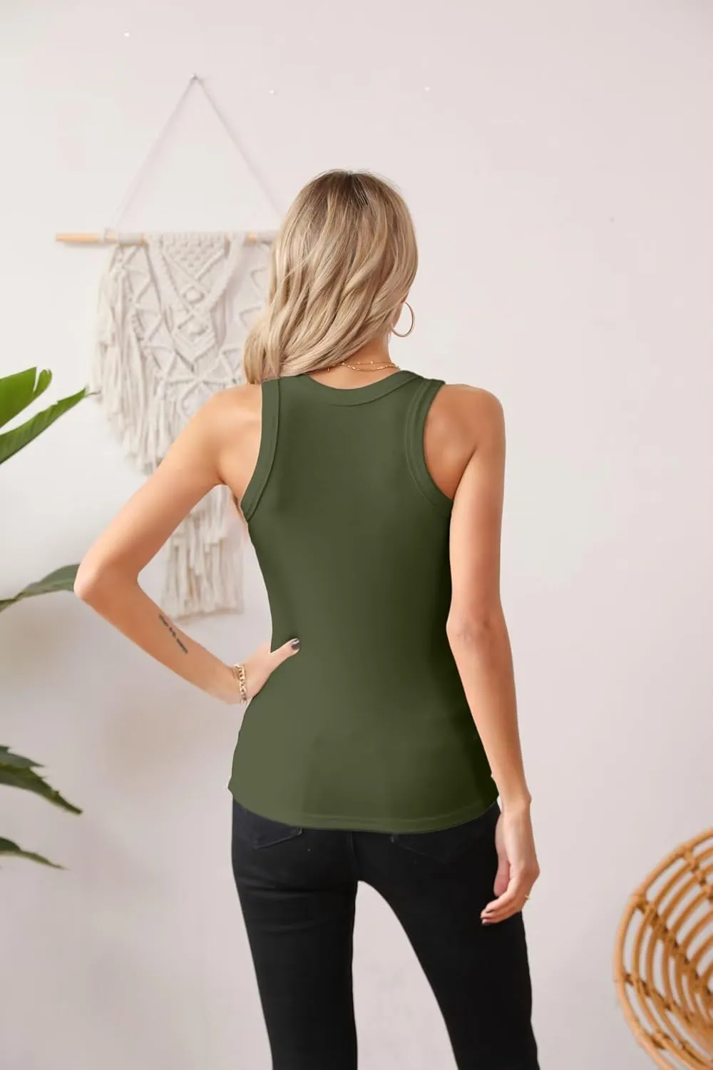VICHYIE Women Tank Tops Summer Sleeveless Basic Cami Top Shirt Slim Knit Ribbed Racerback Blouses