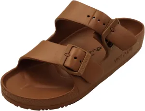 VICT POPU Womens Sandals Adjustable Double Buckle Strap Waterproof EVA Flat Slides
