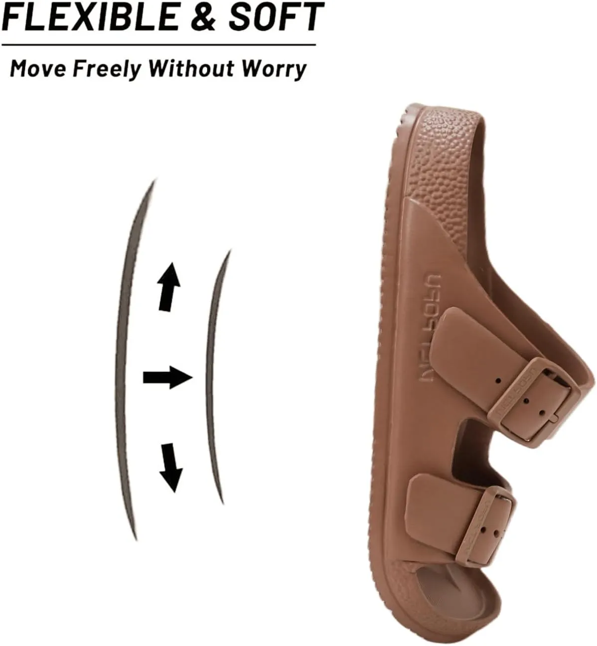 VICT POPU Womens Sandals Adjustable Double Buckle Strap Waterproof EVA Flat Slides