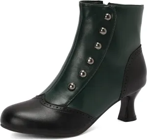 Victorian Boots for Women Vintage Slip On Rivet Ankle-High Booties
