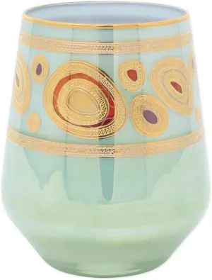 Vietri Regalia Aqua Stemless Wine Glass - 14K Gold Barware, 4.25" H, 12 oz
