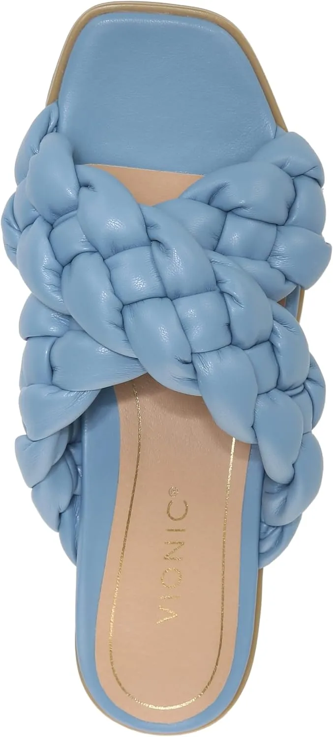 Vionic Women's Poppy Braided Vio-Motion Insole Slide Sandal- Supportive Dressy Flat Sandals That Includes an Orthotic Insole and Cushioned Outsole for Arch Support, Medium and Wide Fit, Sizes 5-11