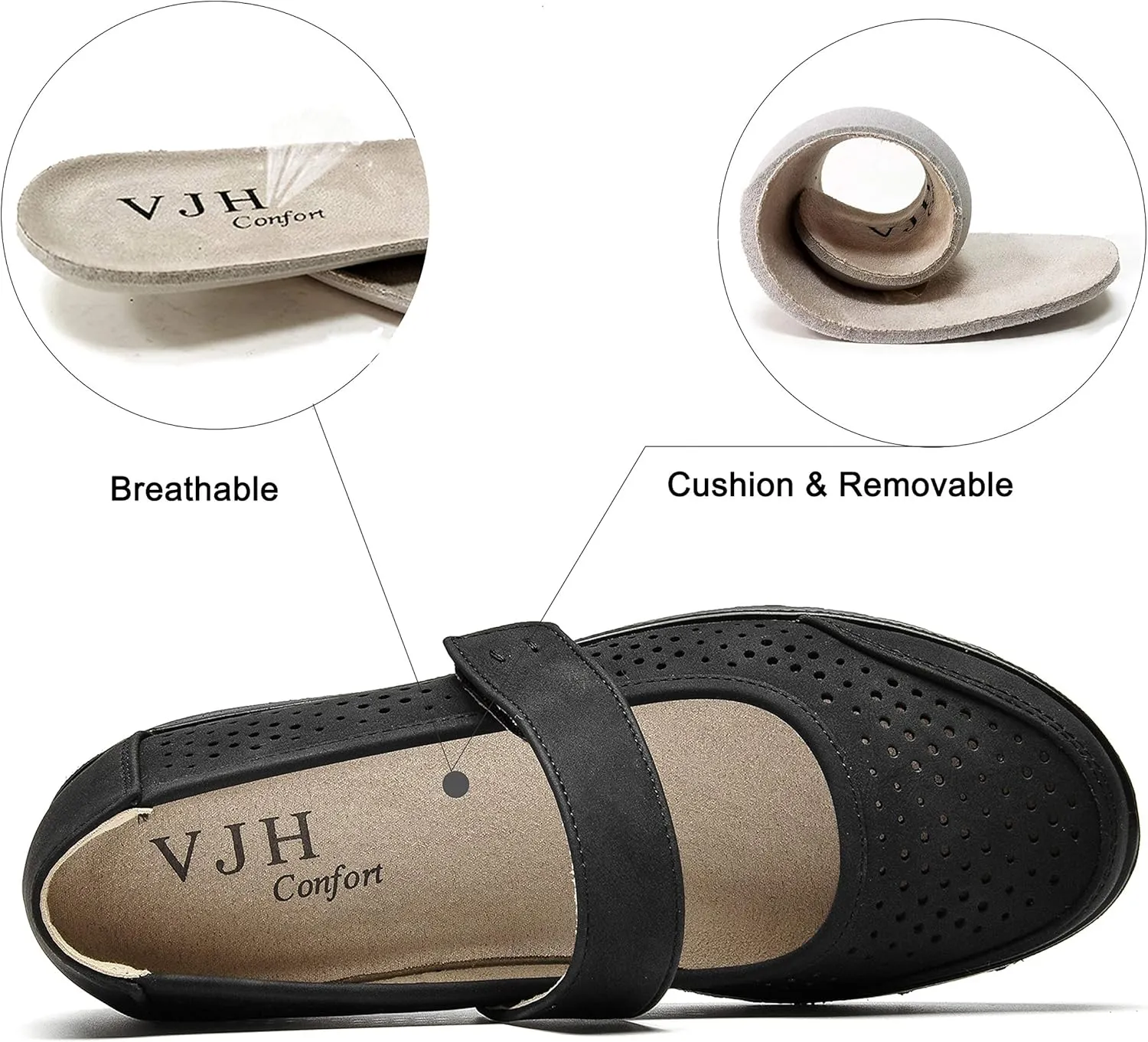VJH confort Mary Jane Flats Orthopedic Shoes Women's,Breathable Slip-On Light Weight Comfort Orthotic Casual Walking Shoes